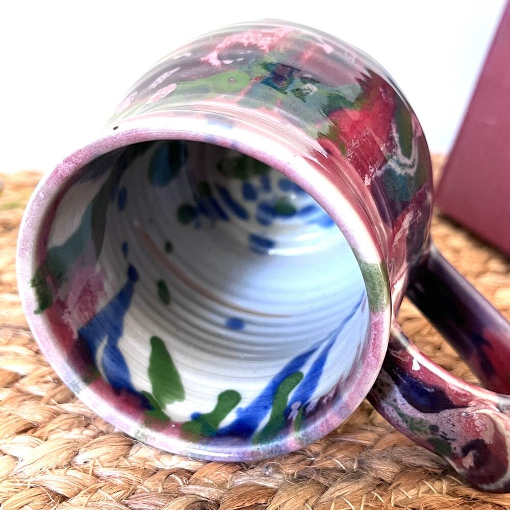 Paul Corbin Studio Potter Mug Thumb Rest Handle Colorful Abstract Drip Glaze - Picture 8 of 9